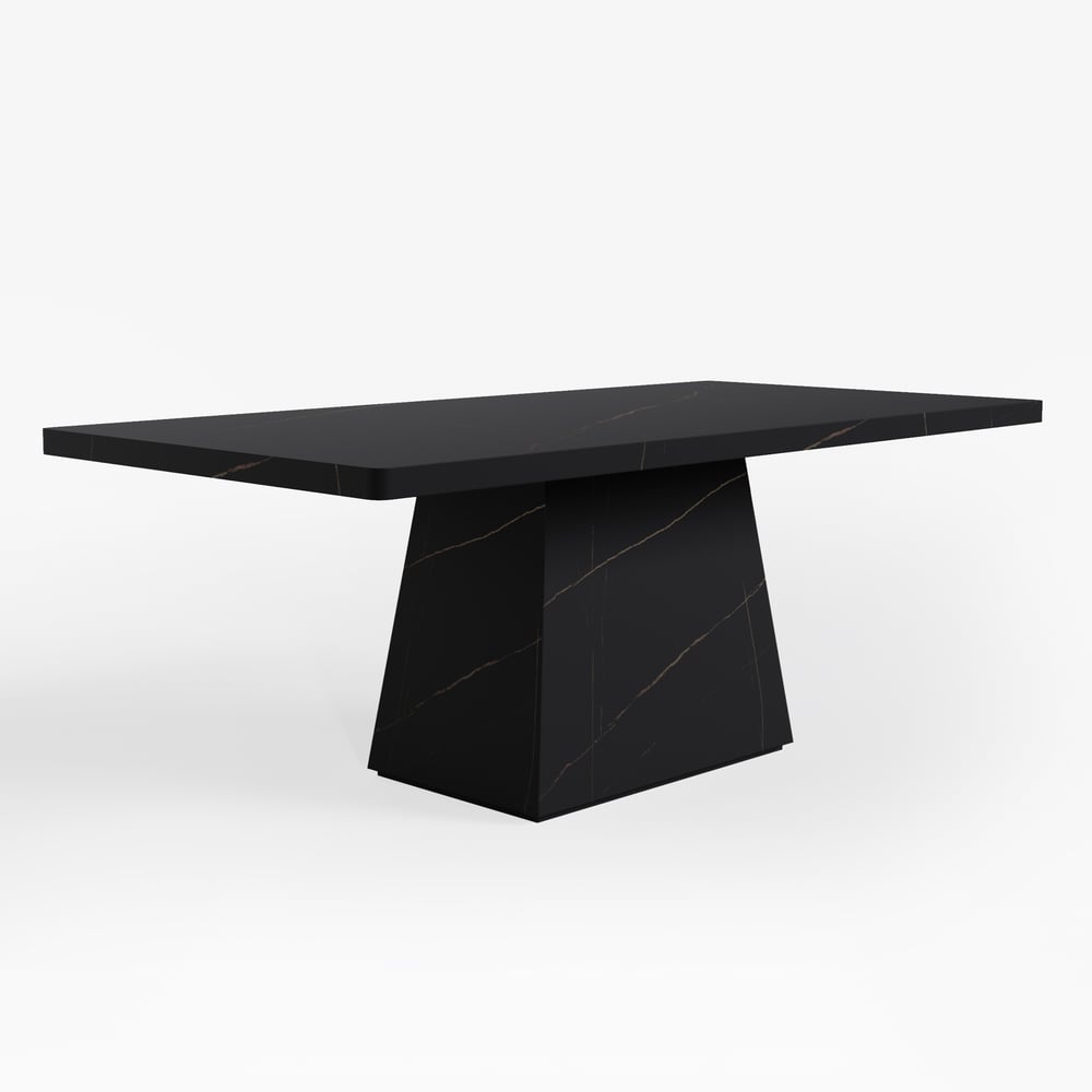 79" Modern Rectangular Faux Travertine Dining Table, Indoor/Outdoor, Seats 6-8 window image