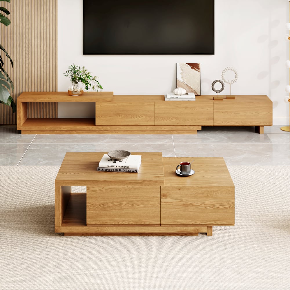 Tavolino da caffè allungabile Quoint Natural da 1200 mm-1750 mm con 2 cassetti Immagine della finestra