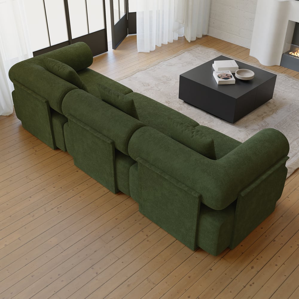 Serene 2800 Modern 3-Piece Modular Green Chenille Velvet 3-Seater Sofa window image