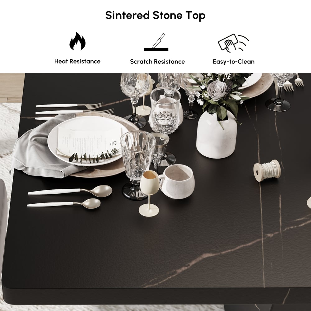 79" Modern Rectangular Faux Travertine Dining Table, Indoor/Outdoor, Seats 6-8 window image