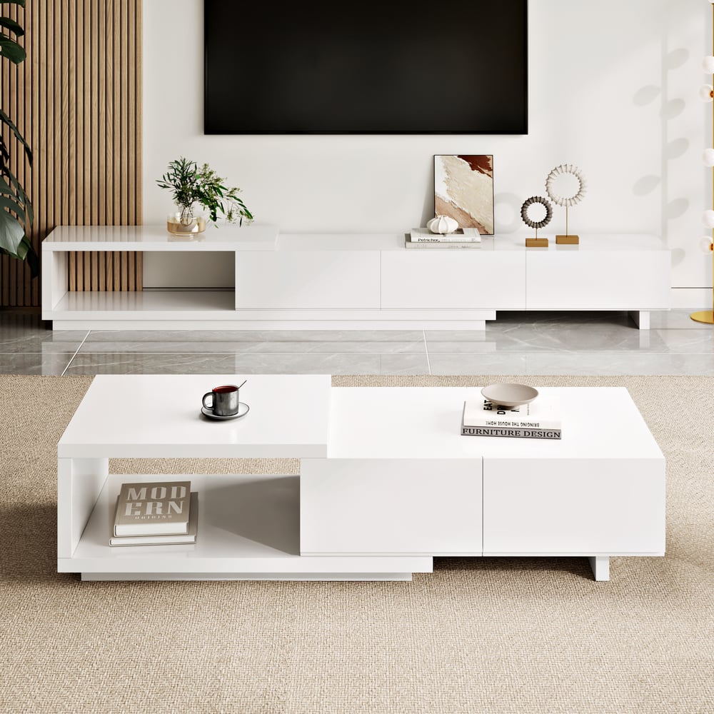 1200mm-1750mm Quoint White Extendable Coffee Table with 2 Drawers window image