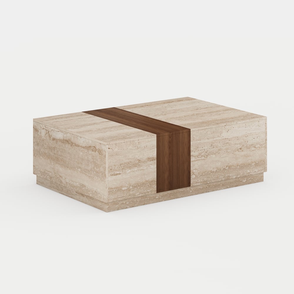 Vewal 1200mm Travertine Veneer Block Coffee Table with 2 Drawers window image