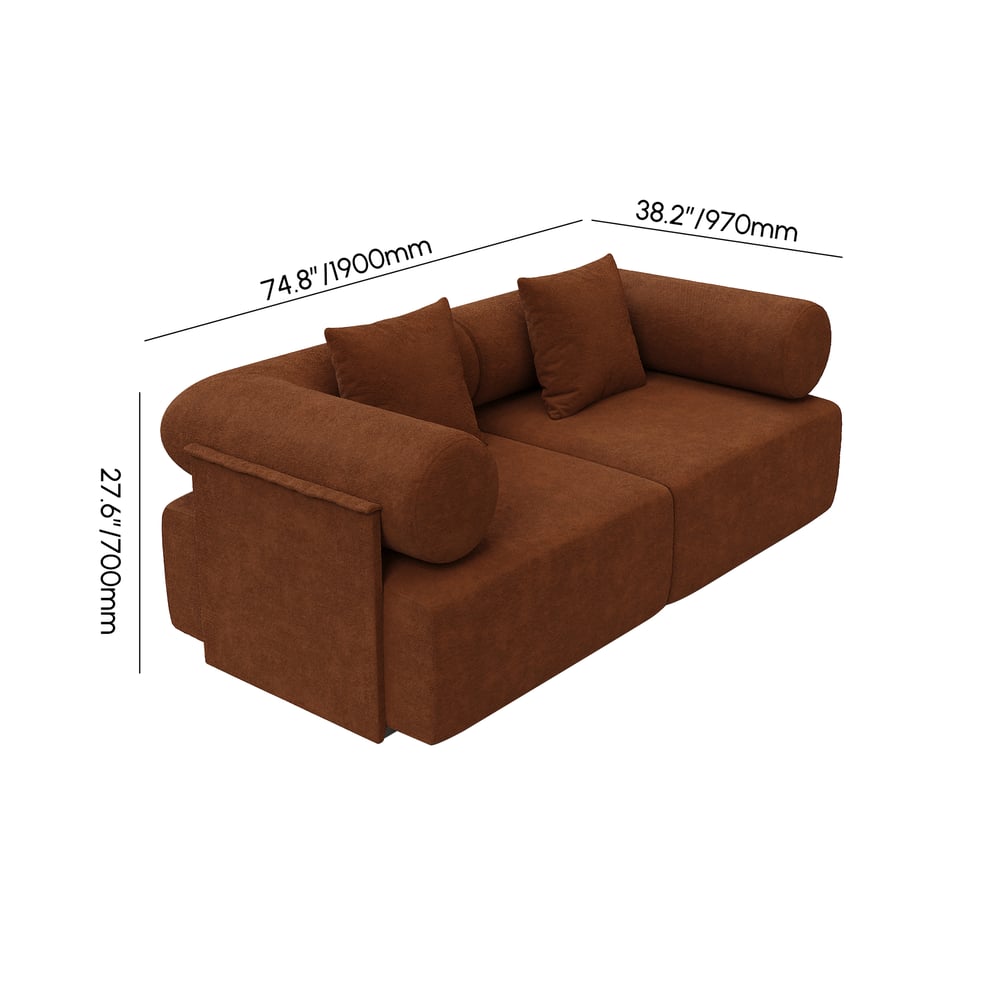 Serene 1900 Modern 2-Piece Modular Rust Chenille Velvet 2-Seater Sofa weights dimensions image