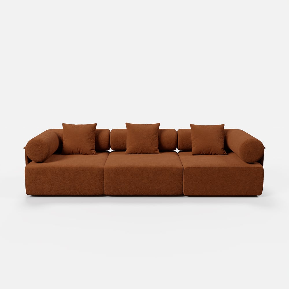 Serene 2800 Modern 3-Piece Modular Rust Chenille Velvet 3-Seater Sofa window image