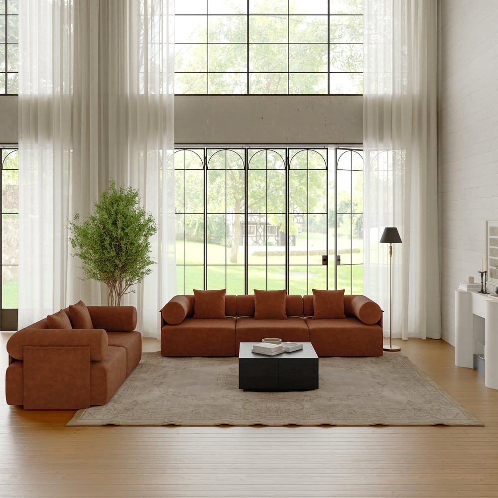 Serene 1900 Modern 2-Piece Modular Rust Chenille Velvet 2-Seater Sofa window image