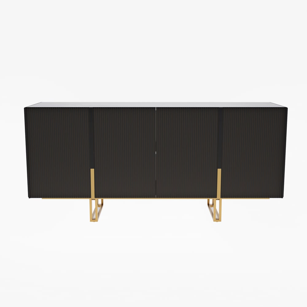 Grovyn 1600mm Buffet Sideboard Sintered Stone Top Black Fluted with Adjustable Shelves window image