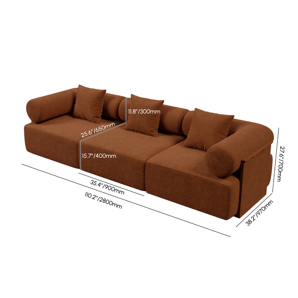 Serene 2800 Modern 3-Piece Modular Rust Chenille Velvet 3-Seater Sofa weights dimensions image