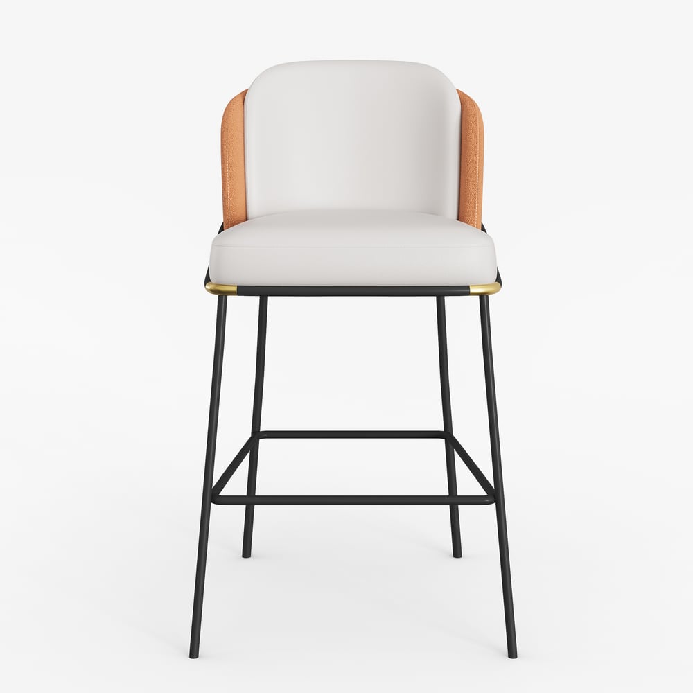 Banqueta de café da manhã moderna em couro PU laranja com encosto e apoio para os pés Imagem da janela