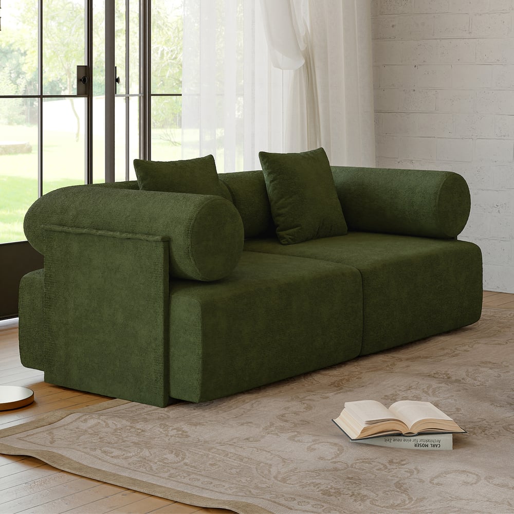 Serene 1900 Modern 2-Piece Modular Green Chenille Velvet 2-Seater Sofa window image