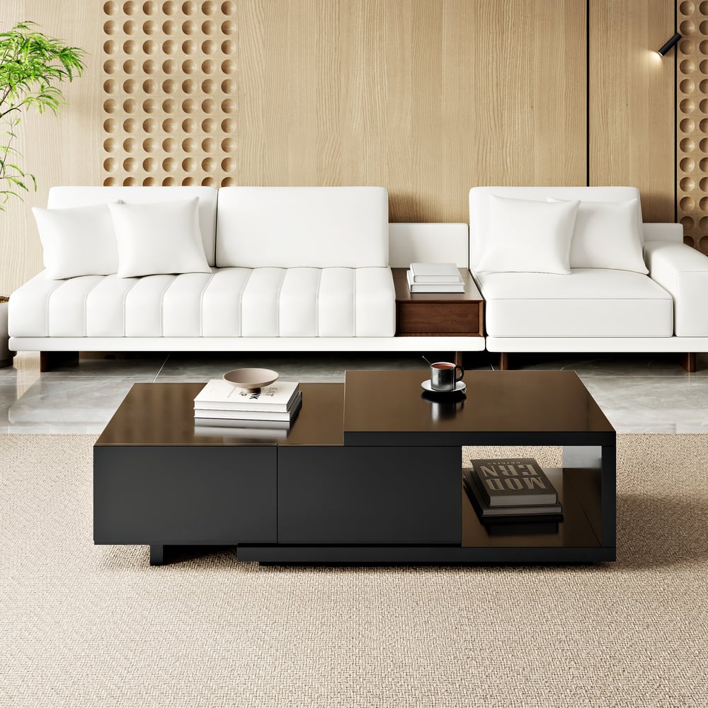 47"-69" Quoint Black Extendable Coffee Table with 2 Drawers window image