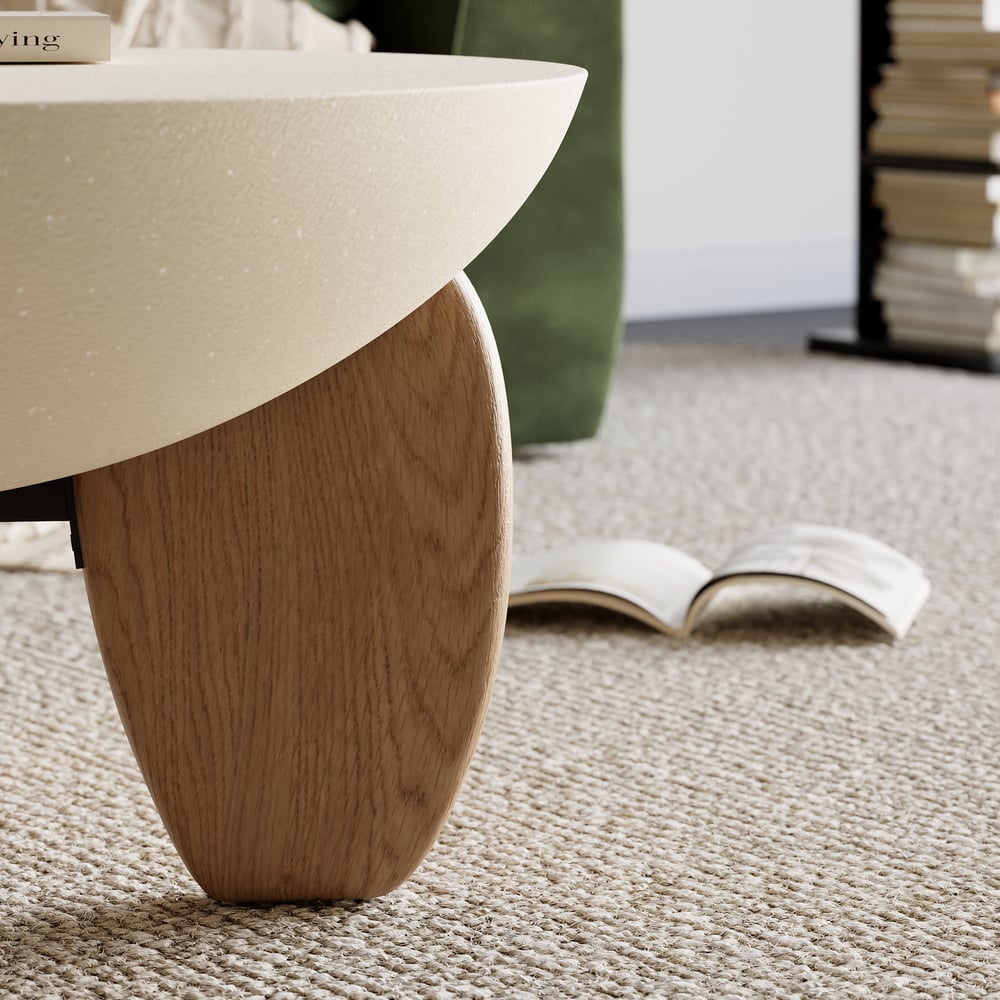 Curva Round Concrete Natural Coffee Table with Wood Legs window image