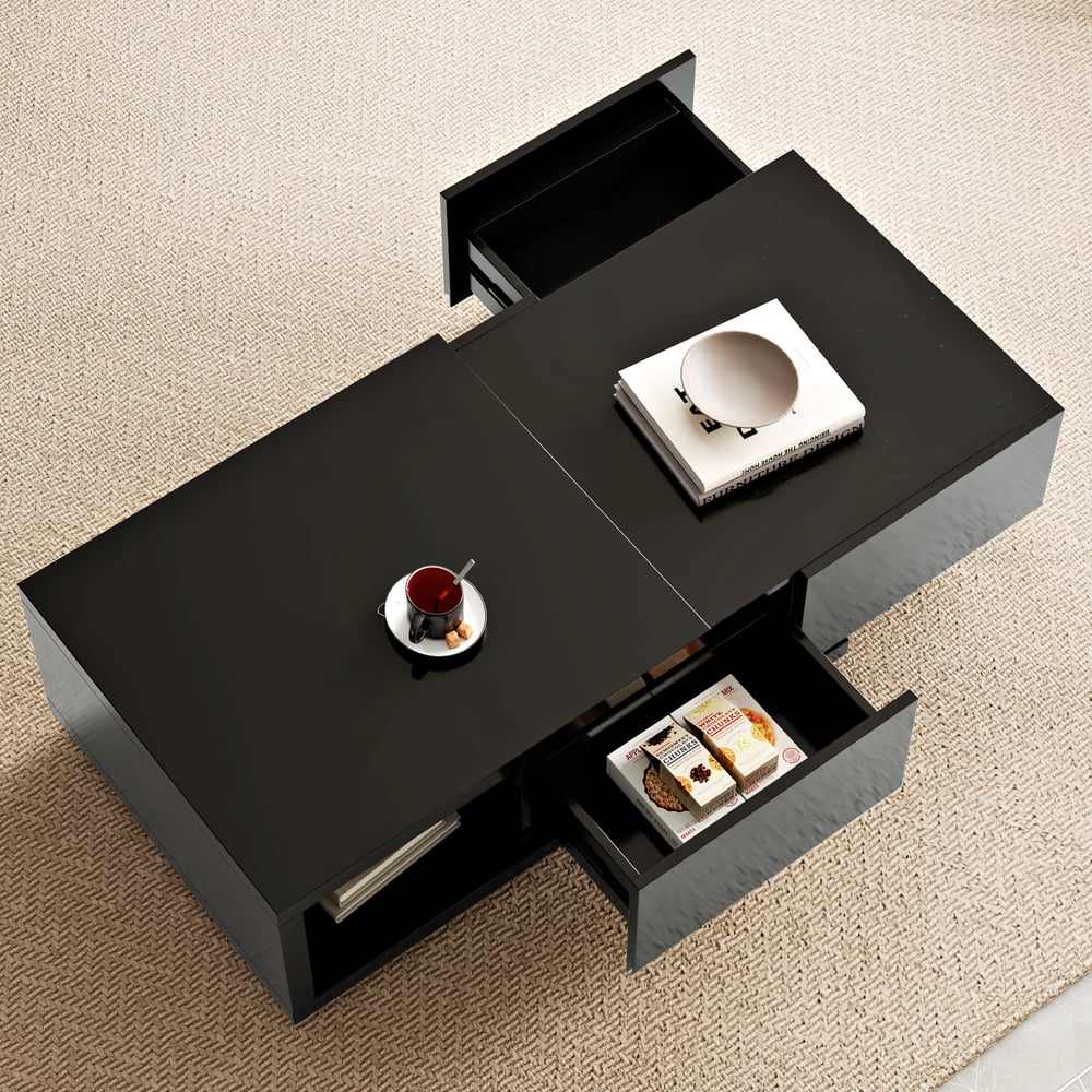 47"-69" Quoint Black Extendable Coffee Table with 2 Drawers window image