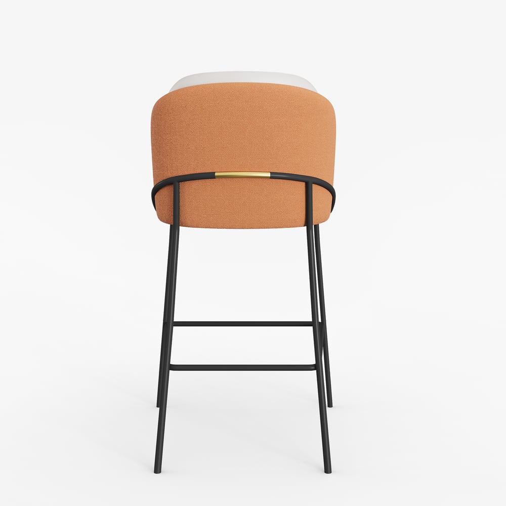 Banqueta de café da manhã moderna em couro PU laranja com encosto e apoio para os pés Imagem da janela