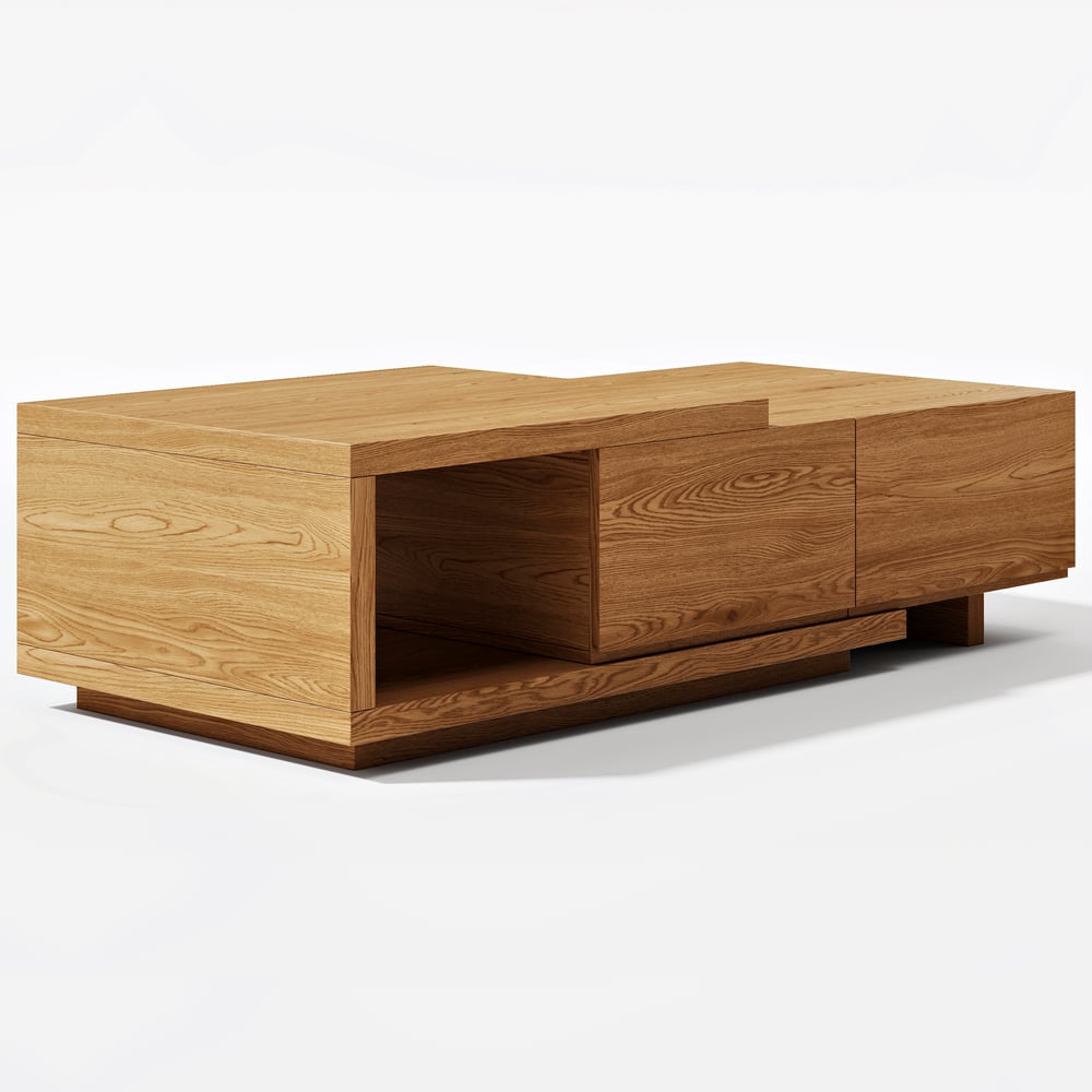 Tavolino da caffè allungabile Quoint Natural da 1200 mm-1750 mm con 2 cassetti Immagine della finestra