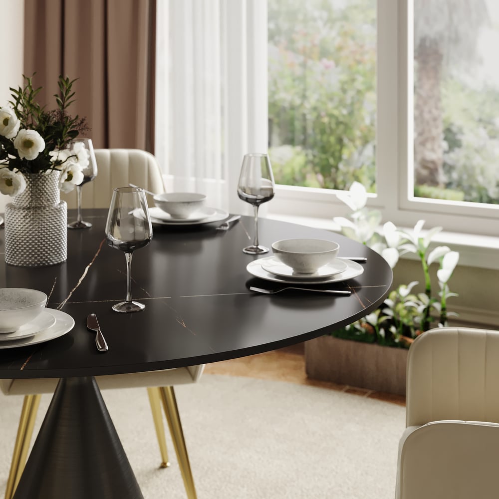 1000mm Sintered Stone Round Dining Table with Brushed Black Base Seats 2-4 People window image