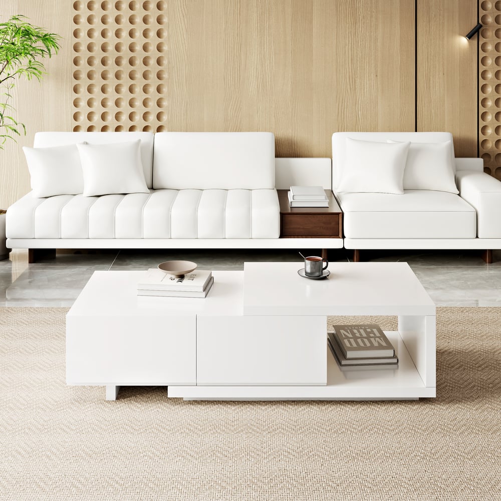 1200mm-1750mm Quoint White Extendable Coffee Table with 2 Drawers window image