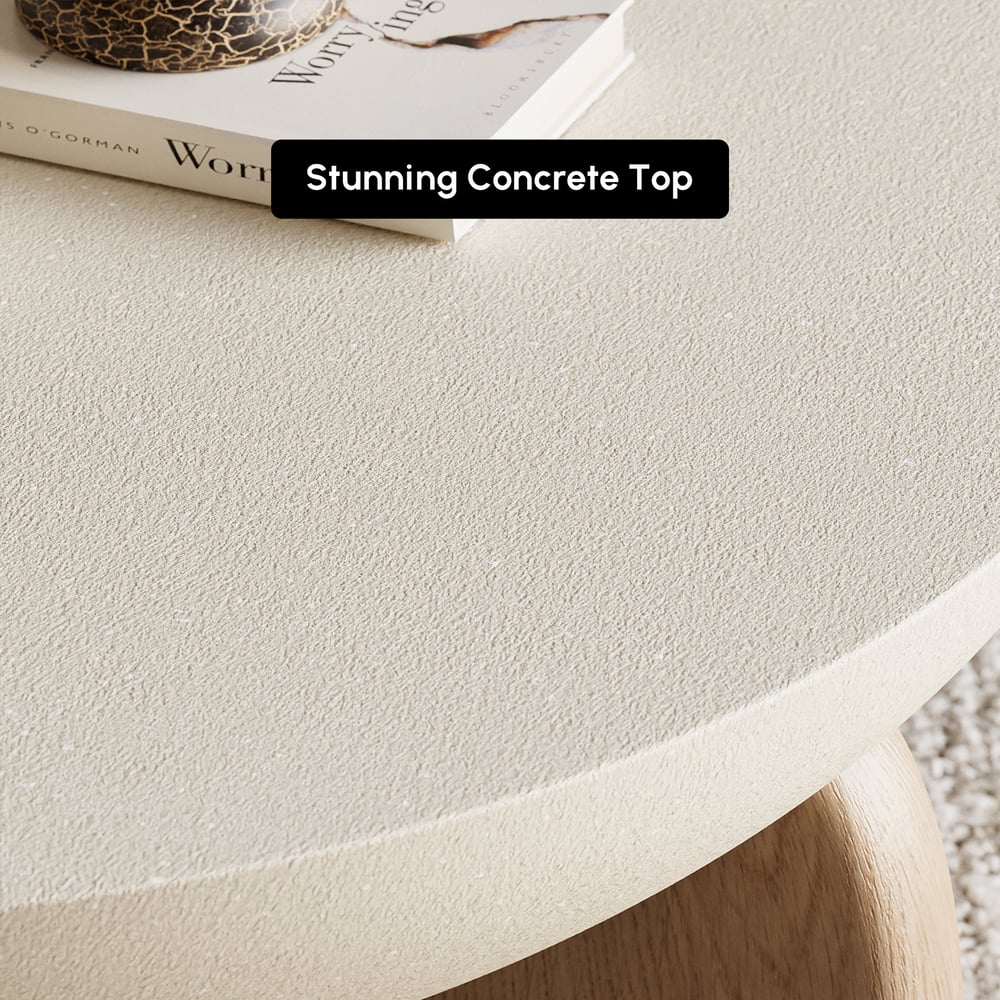 Curva Round Concrete Natural Coffee Table with Wood Legs window image