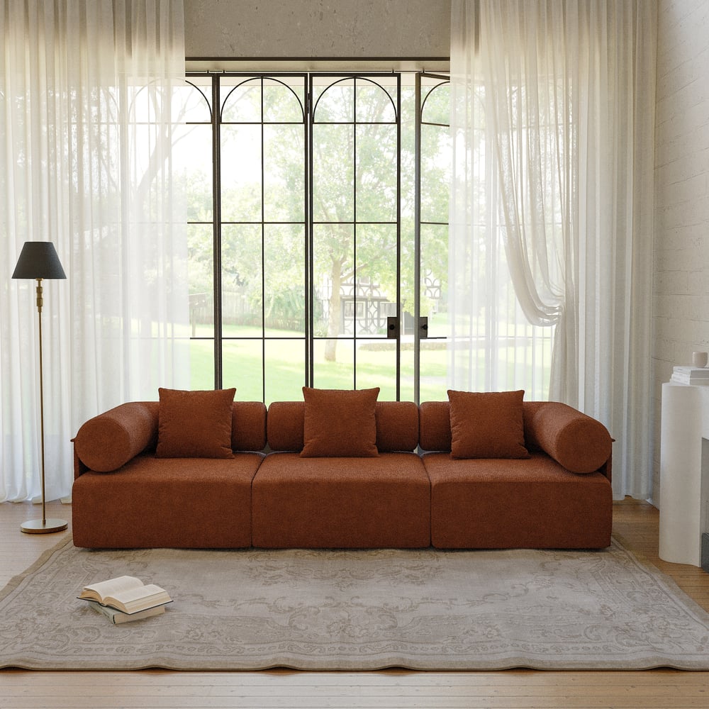 Serene 2800 Modern 3-Piece Modular Rust Chenille Velvet 3-Seater Sofa window image