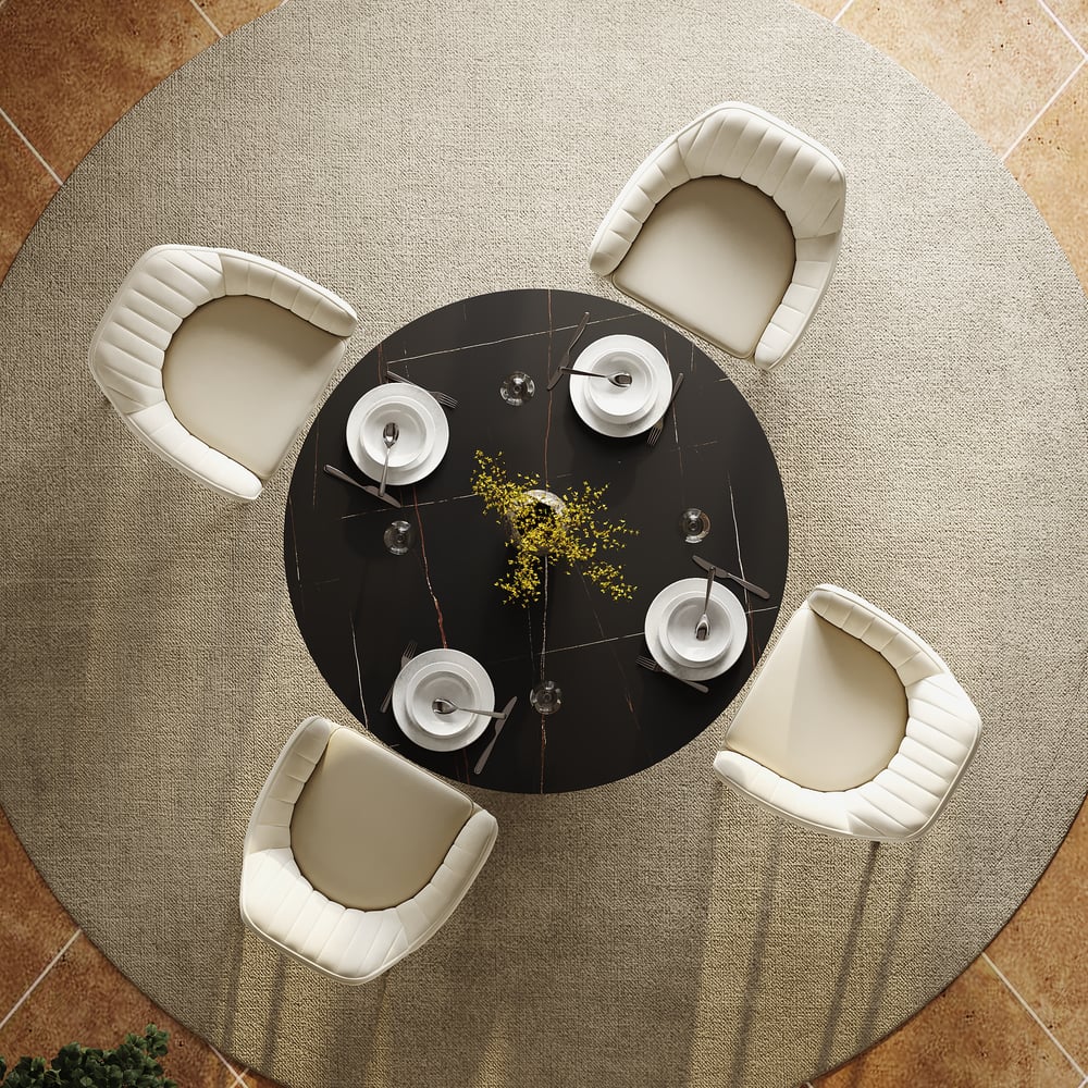 1000mm Sintered Stone Round Dining Table with Brushed Black Base Seats 2-4 People window image