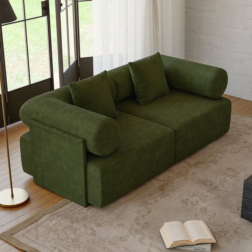 Serene 1900 Modern 2-Piece Modular Green Chenille Velvet 2-Seater Sofa window image