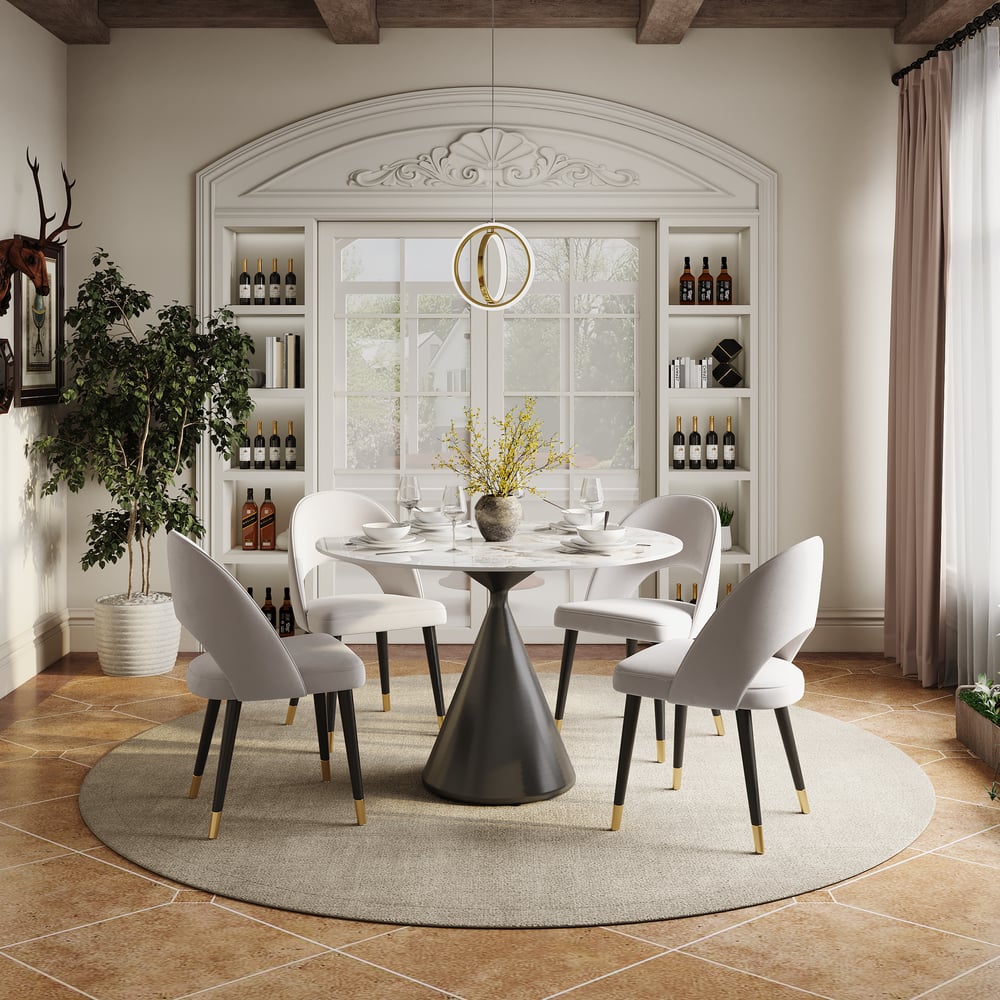 Table à manger ronde en pierre frittée de 1000 mm avec base noire brossée pouvant accueillir 2 à 4 personnes image de fenêtre