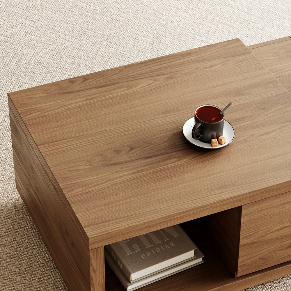 47"-69" Quoint Walnut Extendable Coffee Table with 2 Drawers window image