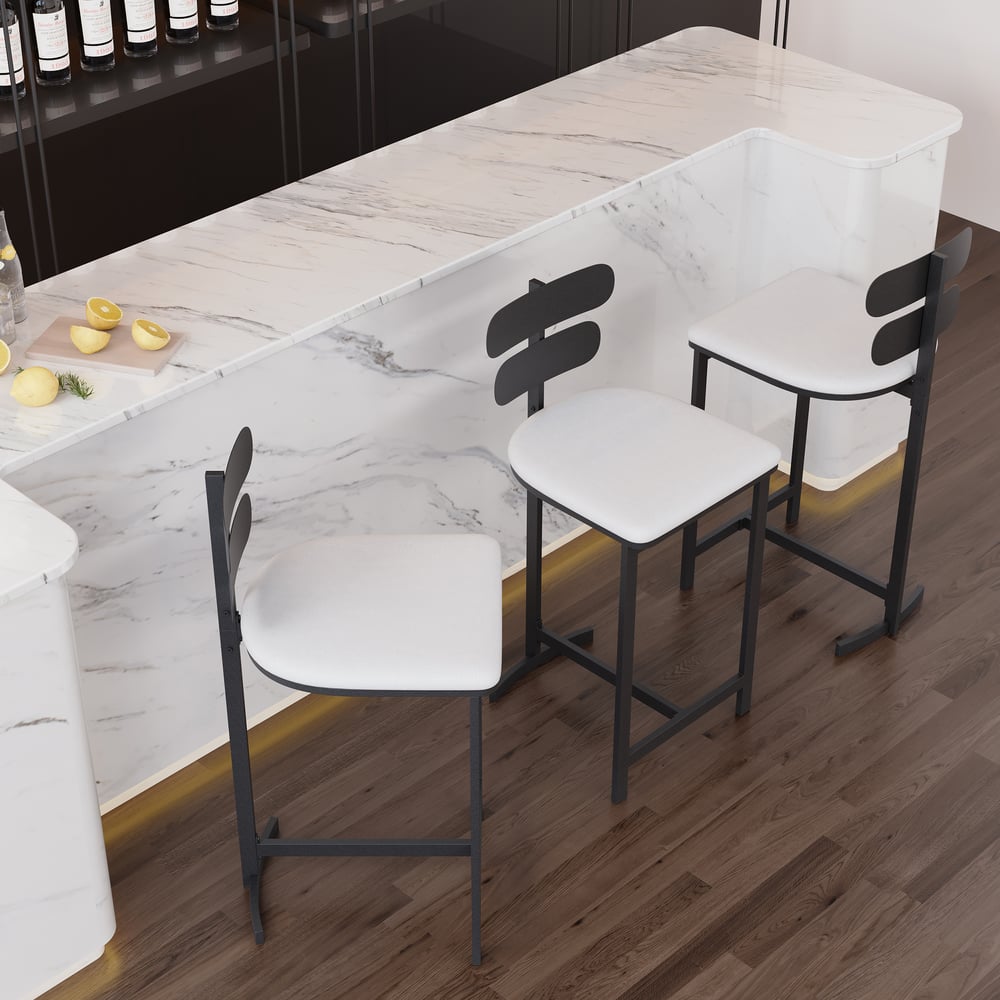 Tabouret de bar moderne rembourré en cuir PU et métal avec dossier image de fenêtre