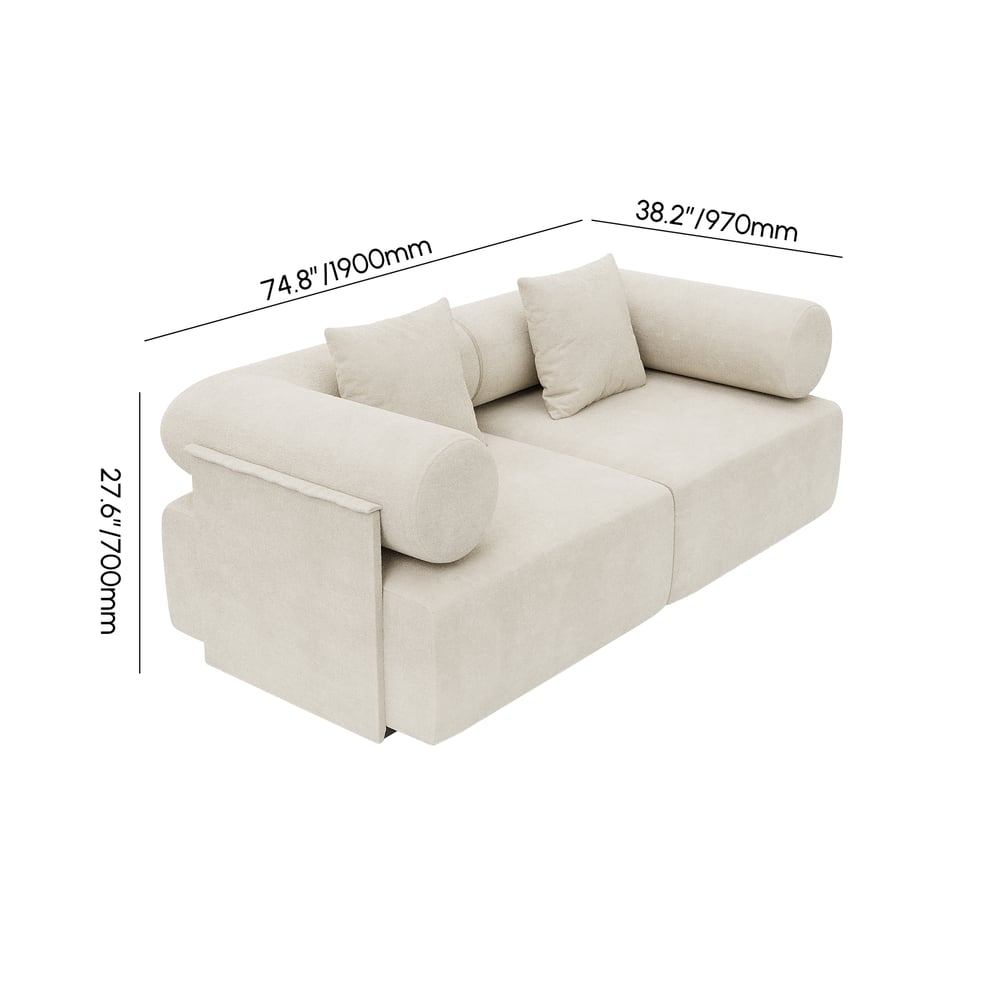 Serene 74.8" Modern 2-Piece Modular White Chenille Velvet 2-Seater Sofa weights dimensions image