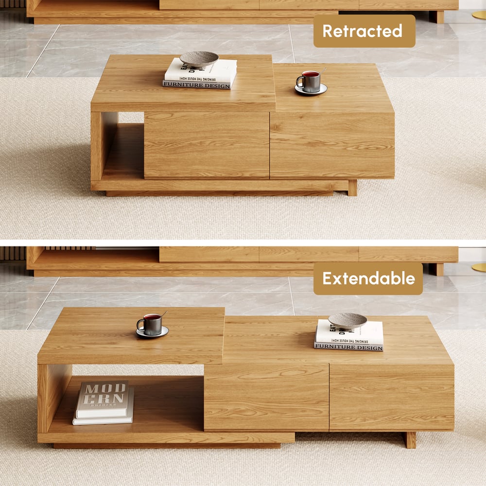 Tavolino da caffè allungabile Quoint Natural da 1200 mm-1750 mm con 2 cassetti Immagine della finestra