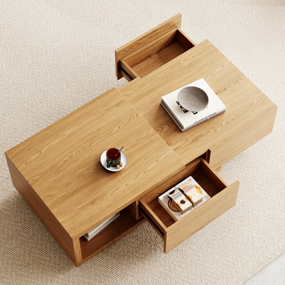 Tavolino da caffè allungabile Quoint Natural da 1200 mm-1750 mm con 2 cassetti Immagine della finestra