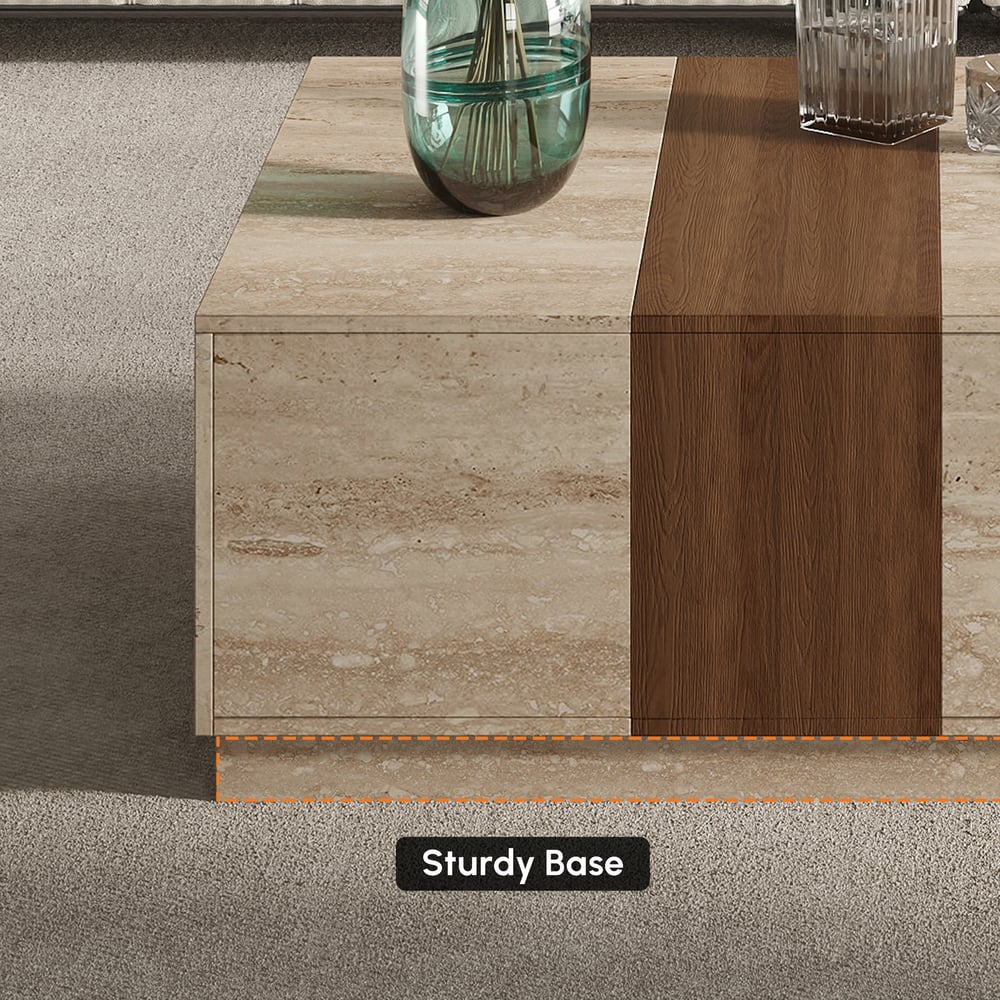 Vewal 1200mm Travertine Veneer Block Coffee Table with 2 Drawers window image