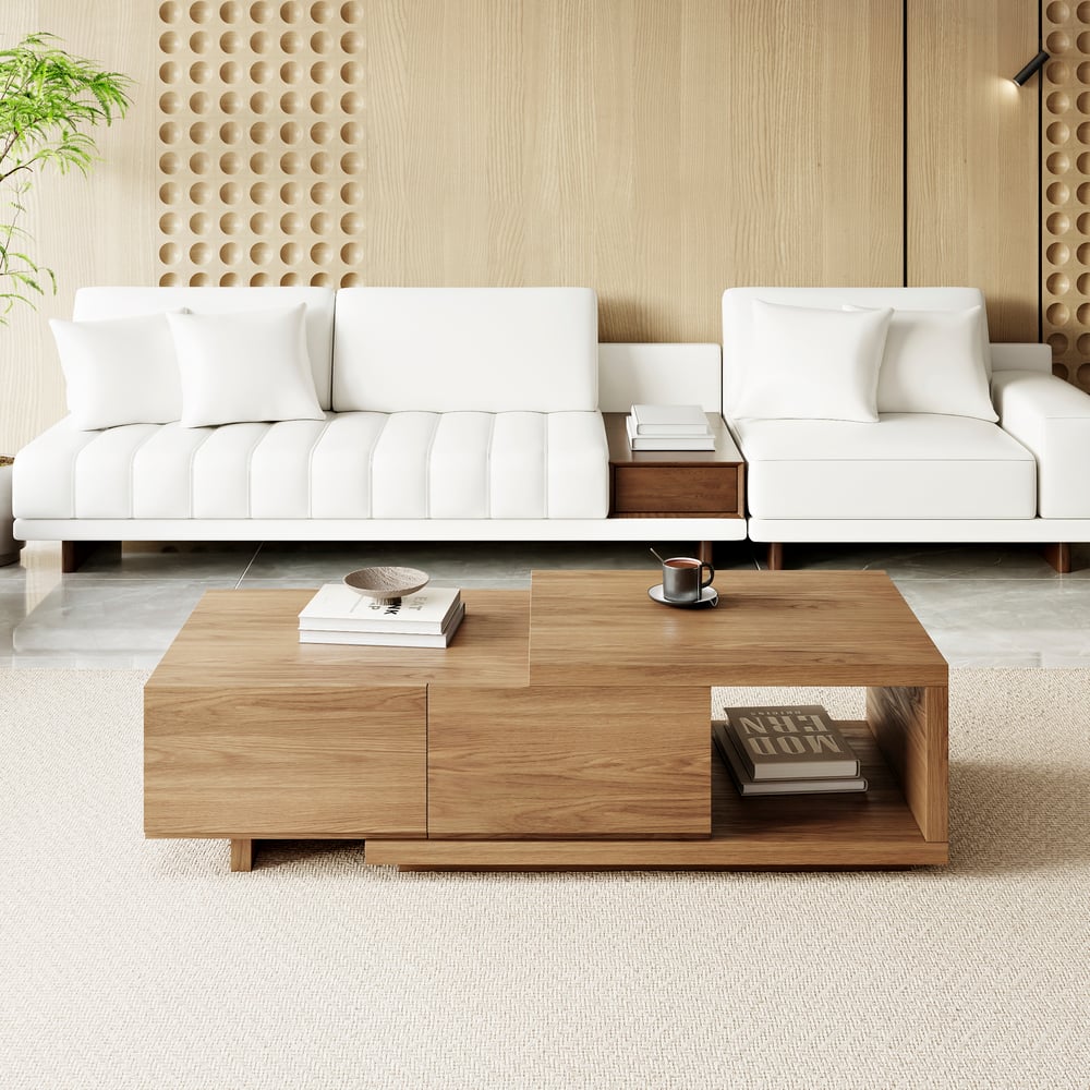 47"-69" Quoint Walnut Extendable Coffee Table with 2 Drawers window image