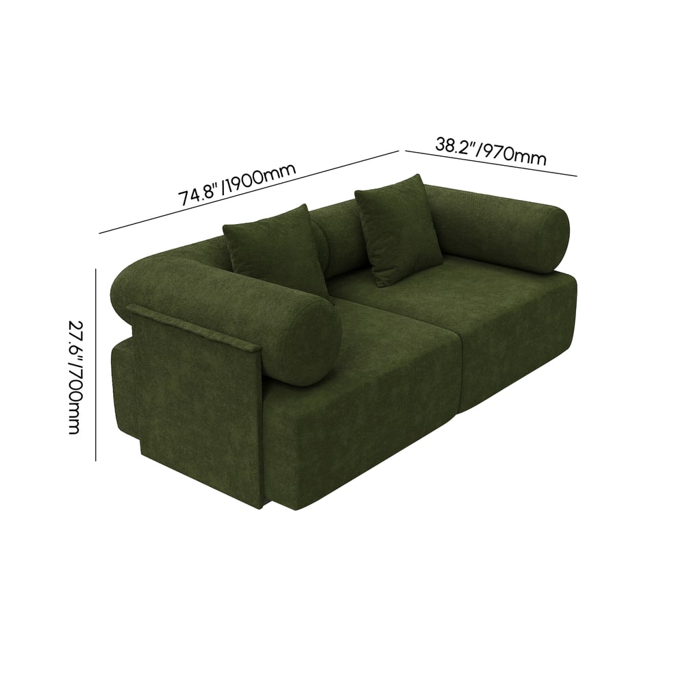 Serene 1900 Modern 2-Piece Modular Green Chenille Velvet 2-Seater Sofa weights dimensions image