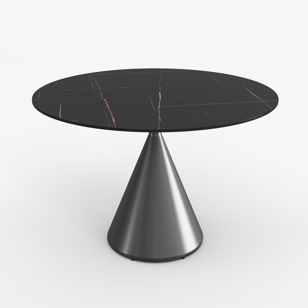 1000mm Sintered Stone Round Dining Table with Brushed Black Base Seats 2-4 People window image