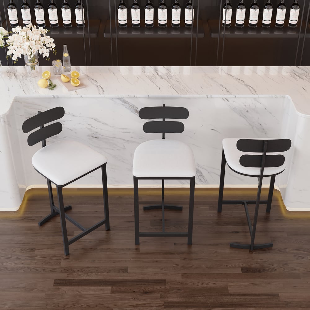 Tabouret de bar moderne rembourré en cuir PU et métal avec dossier image de fenêtre