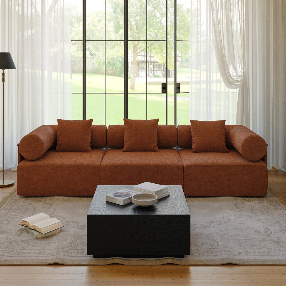 Serene 2800 Modern 3-Piece Modular Rust Chenille Velvet 3-Seater Sofa window image