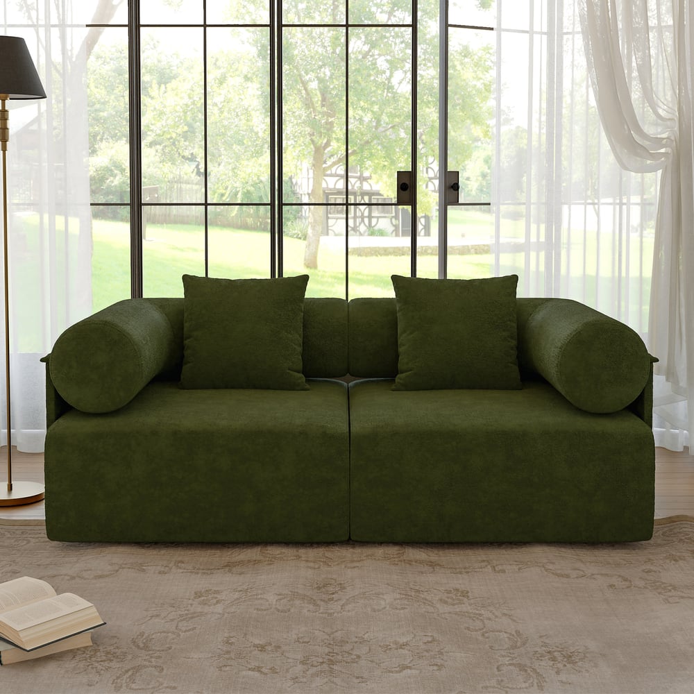 Serene 1900 Modern 2-Piece Modular Green Chenille Velvet 2-Seater Sofa window image