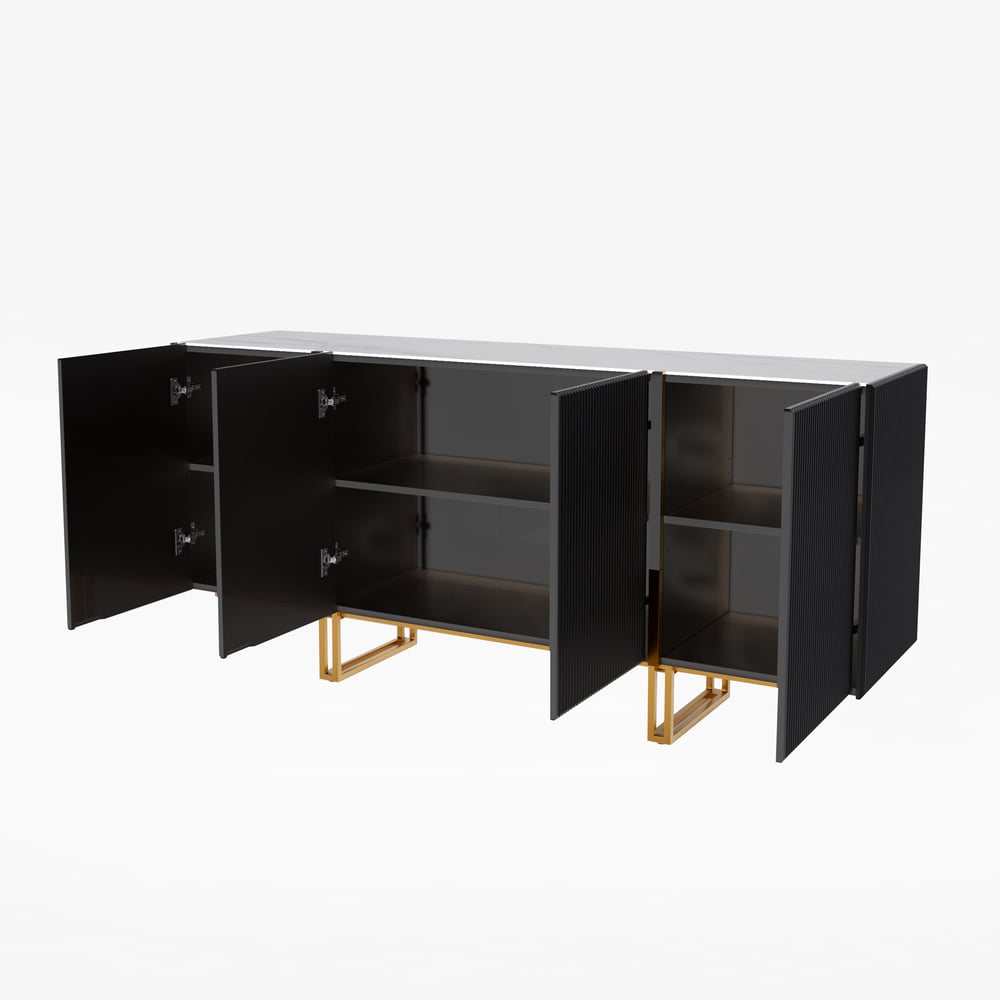 Grovyn 1600mm Buffet Sideboard Sintered Stone Top Black Fluted with Adjustable Shelves window image