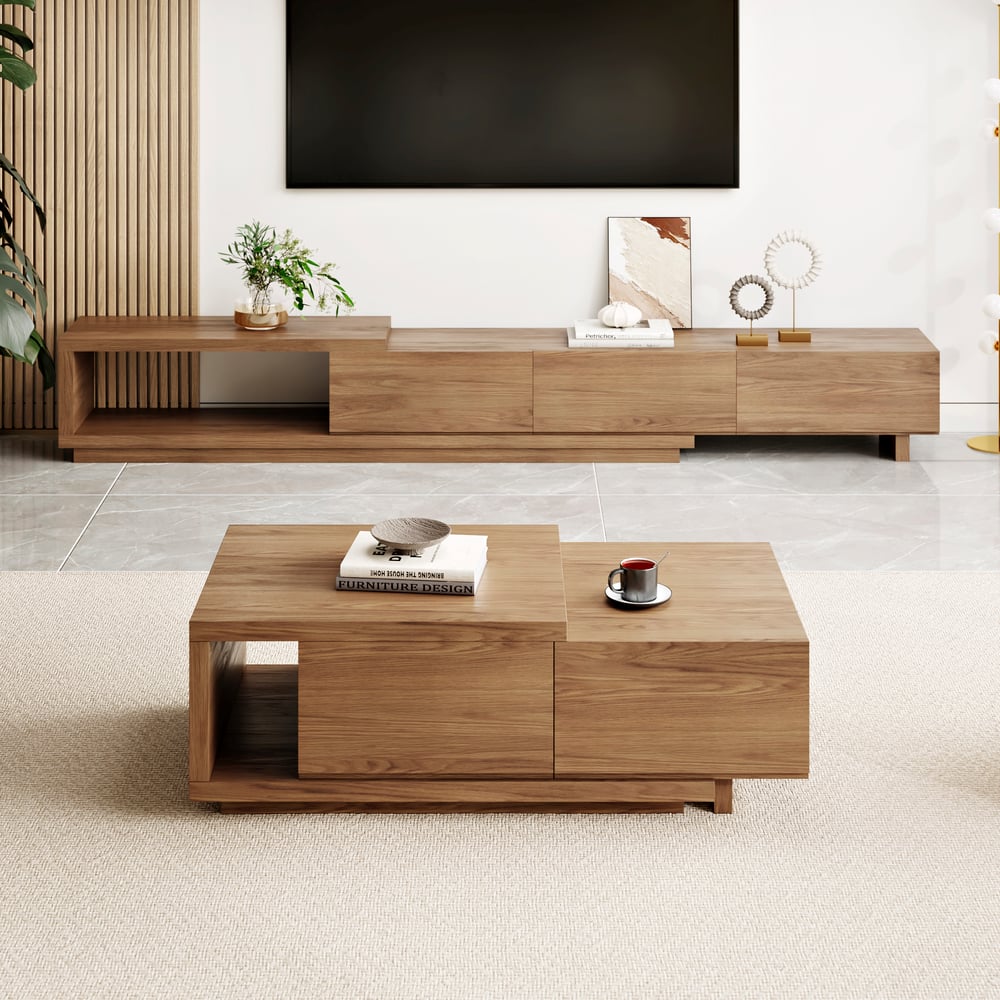 47"-69" Quoint Walnut Extendable Coffee Table with 2 Drawers window image