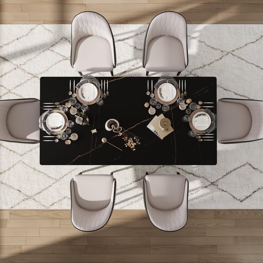 79" Modern Rectangular Faux Travertine Dining Table, Indoor/Outdoor, Seats 6-8 window image