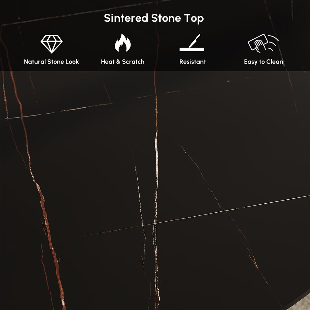 1000mm Sintered Stone Round Dining Table with Brushed Black Base Seats 2-4 People window image