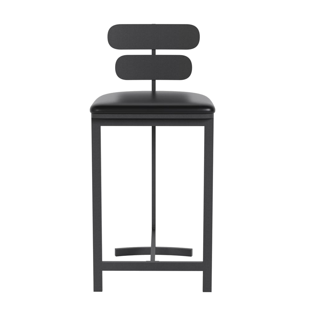 Bancos de balcão pretos modernos de couro PU com encosto, banquinho de cozinha para café da manhã Imagem da janela