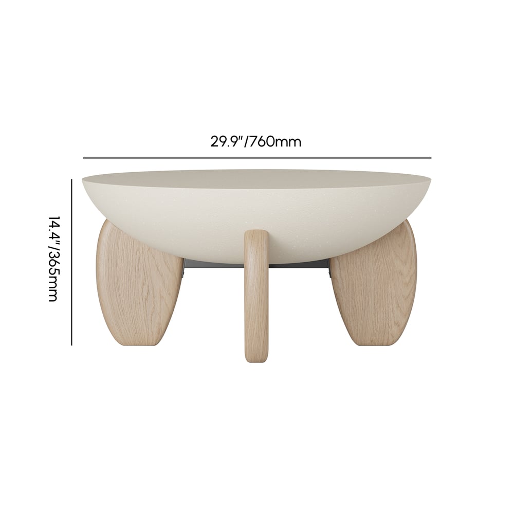 Curva Round Concrete Natural Coffee Table with Wood Legs weights dimensions image