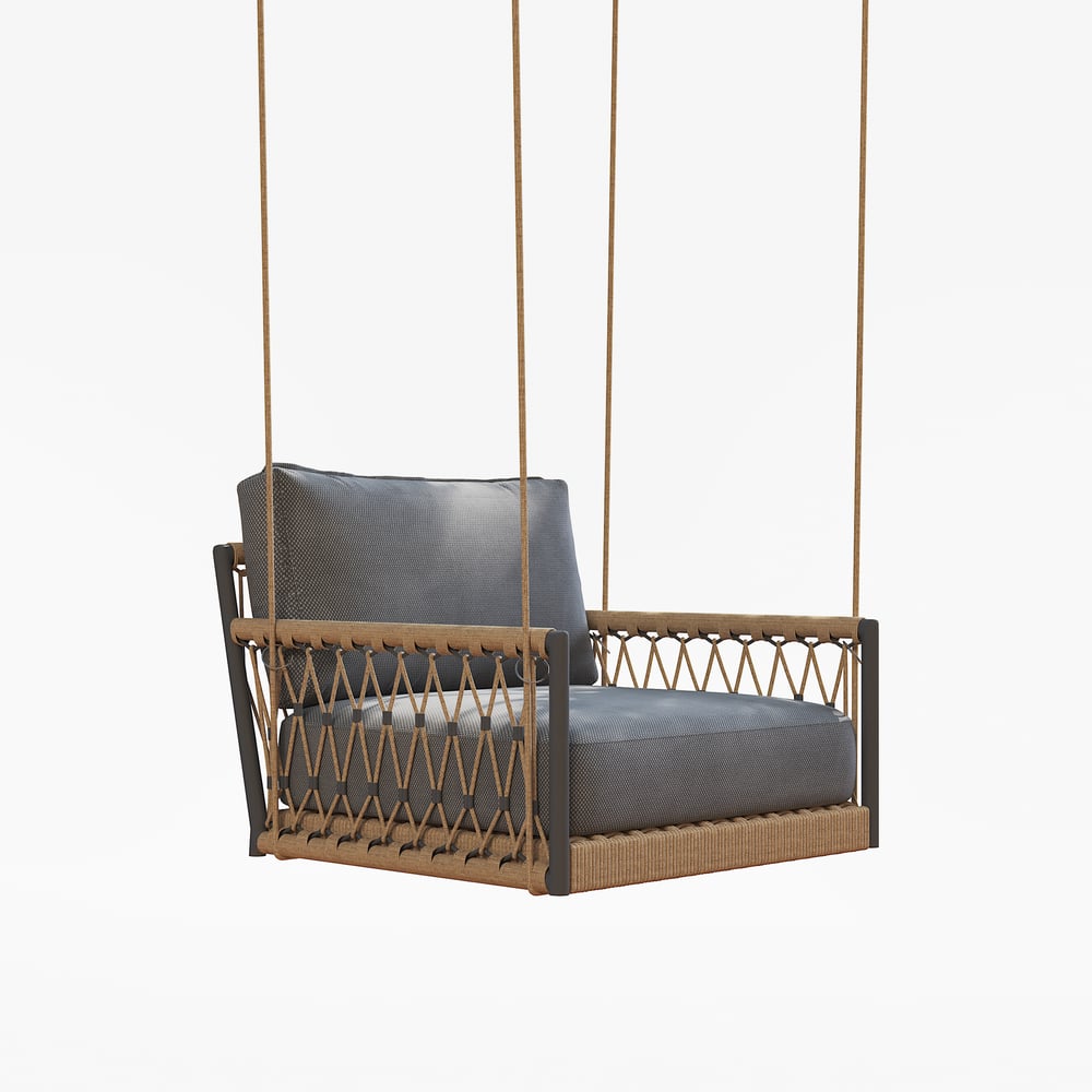 Ropipe Outdoor 1-Seater Swing Sofa in Khaki with Hand Woven Rope & Gray Cushion window image