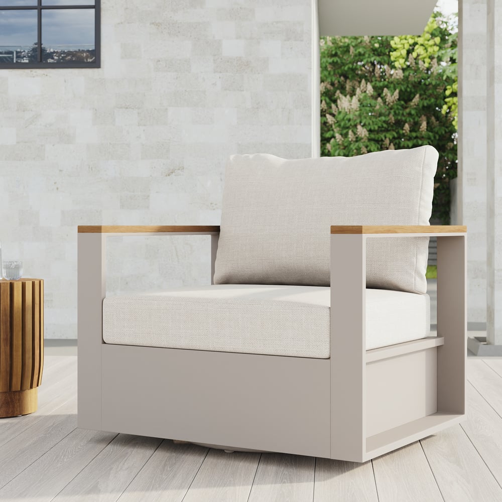 Axis Outdoor Warm White Teak & Aluminum Swivel Chair with Cushion window image