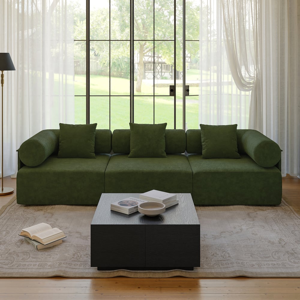 Serene 2800 Modern 3-Piece Modular Green Chenille Velvet 3-Seater Sofa window image