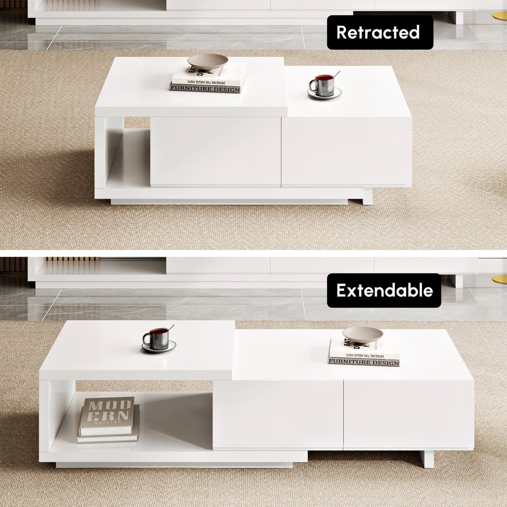 1200mm-1750mm Quoint White Extendable Coffee Table with 2 Drawers window image