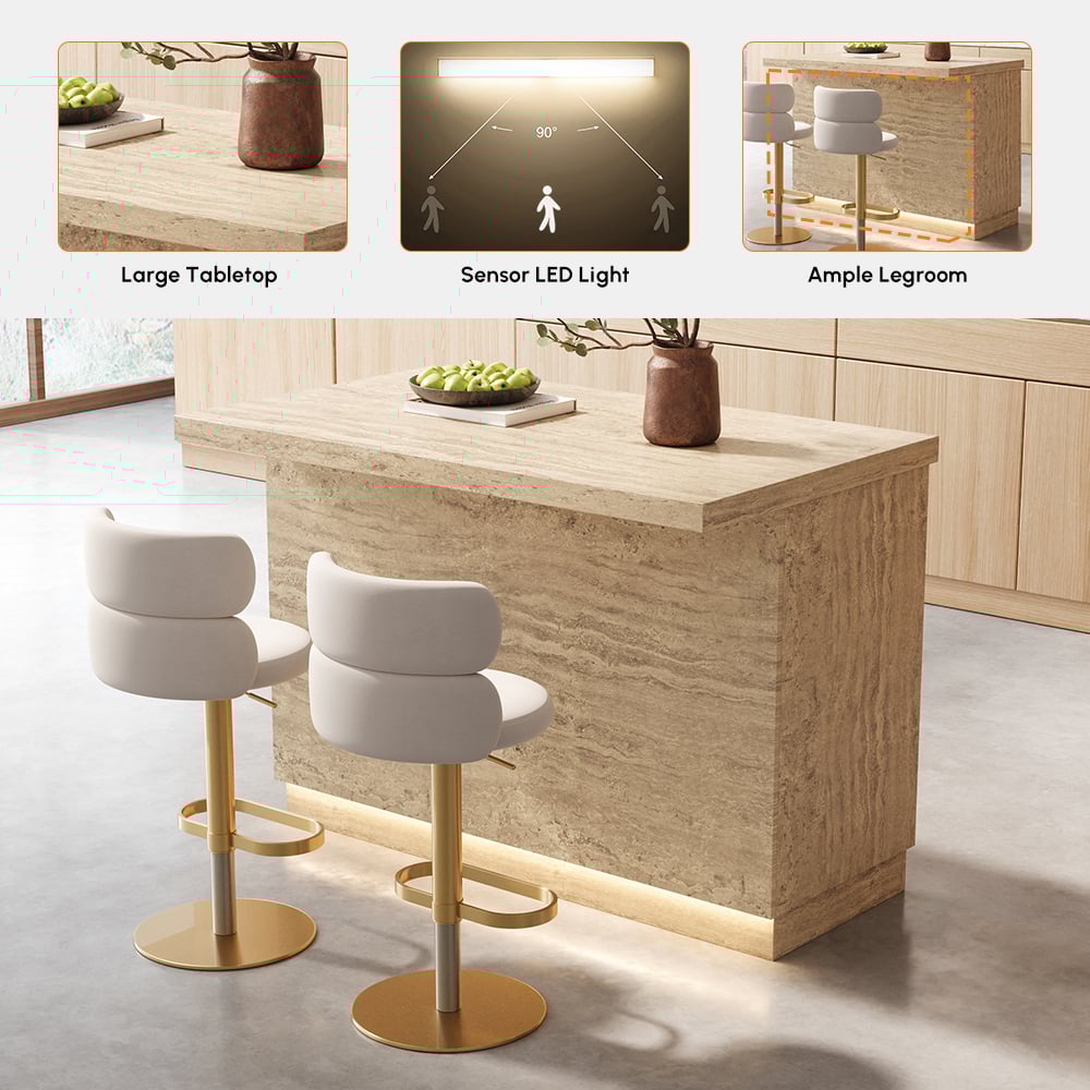 1270mm Kitchen lsland Matte Travertine Wooden Storage Kitchen Cabinet with Light window image