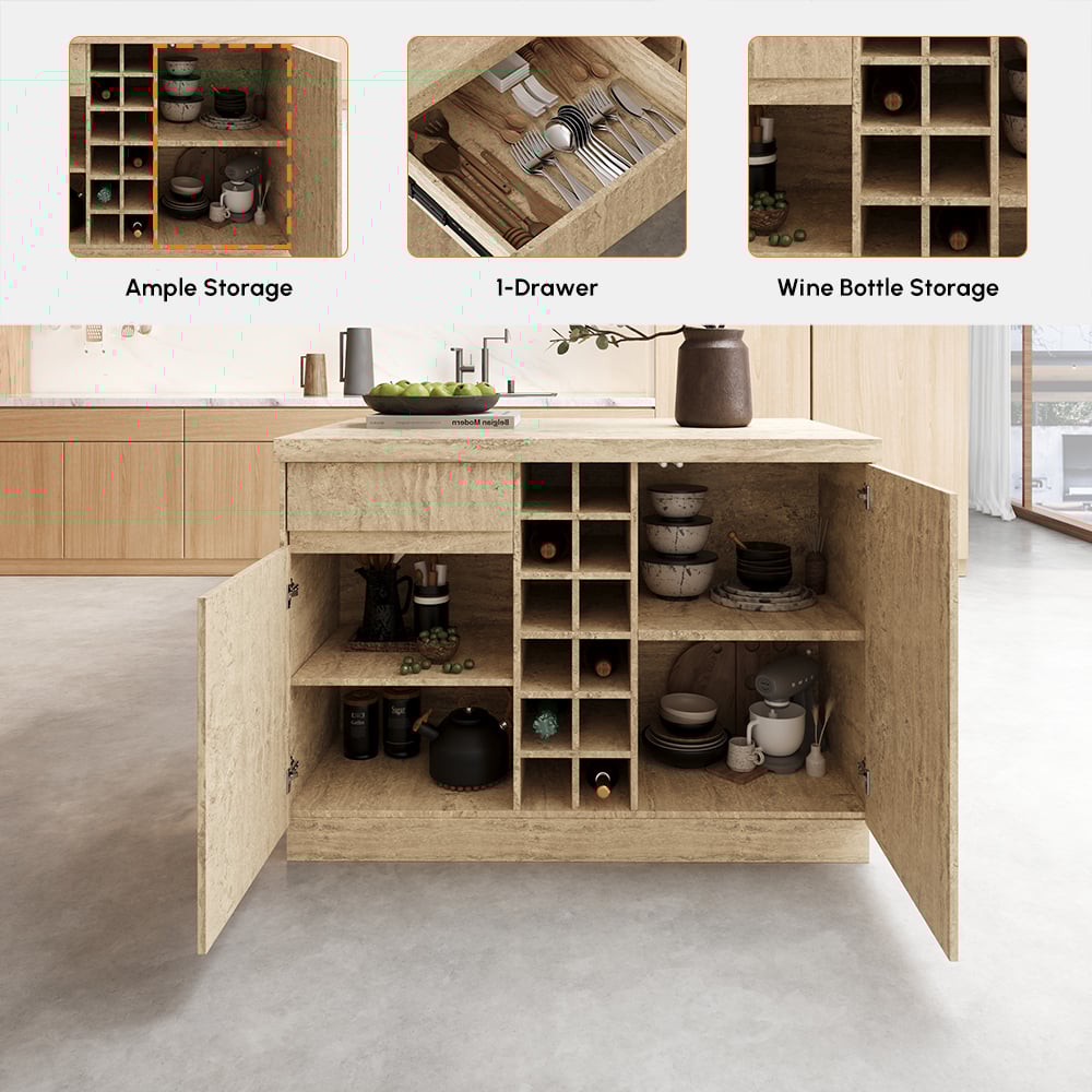 1270mm Kitchen lsland Matte Travertine Wooden Storage Kitchen Cabinet with Light window image