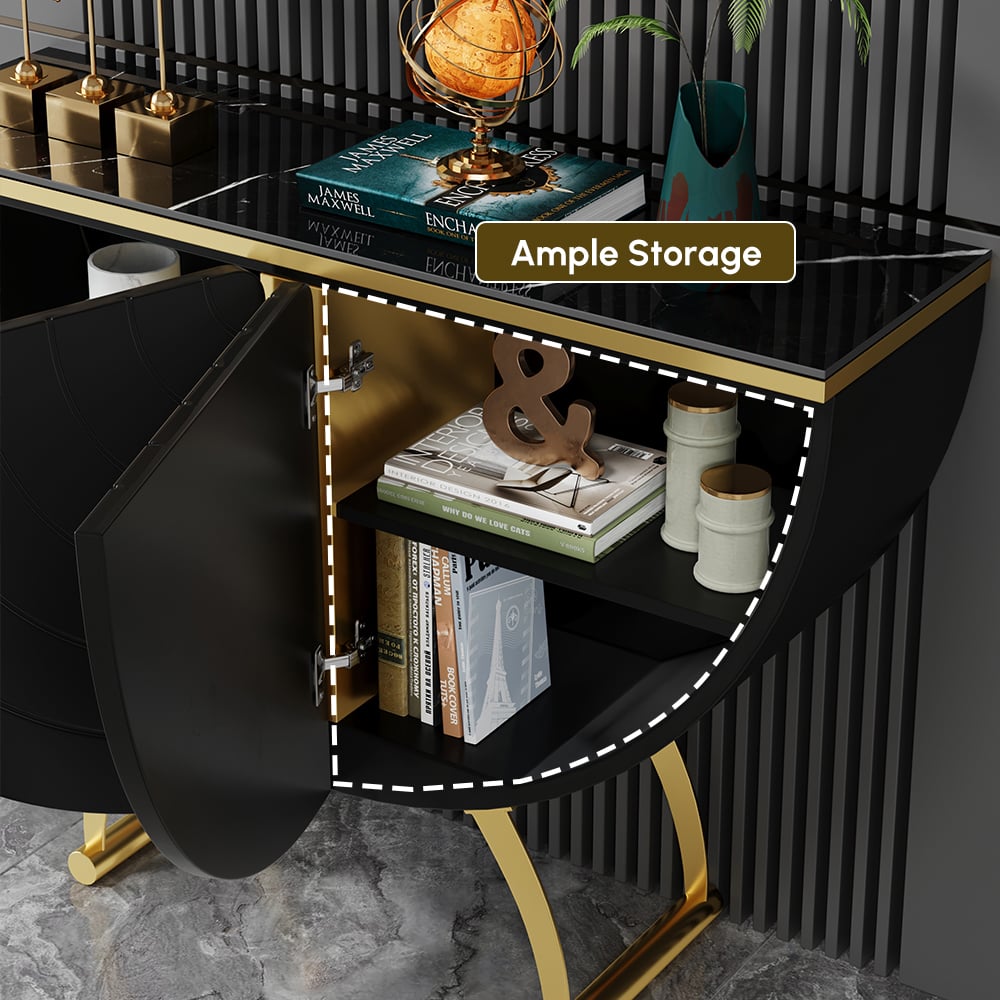 Modern Gold Console Table Sintered Stone Top Entryway Storage Cabinet with Doors window image
